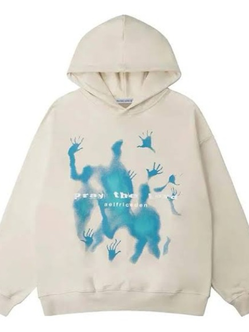 Aelfric Eden Cream Hoodie with Blue Graphic Print